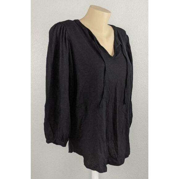 Style & Co Blouse 0X Balloon Sleeve Tassel Ties Black Split Neck Career Layering - Picture 6 of 8